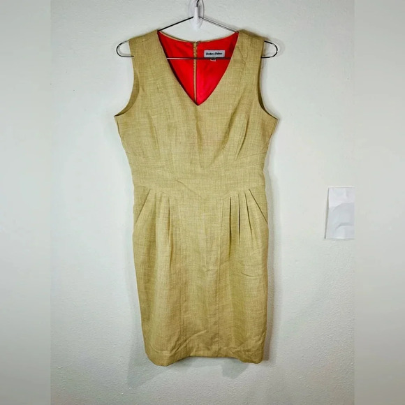 Shelby & Palmer Tan Sleeveless Sheath Dress Professional Work Size 6 Polyester - Picture 2 of 8